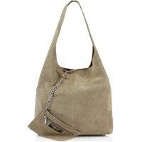 Kitise Women's Spacious Slouch Genuine Italian Suede Tote Handbag in Beige