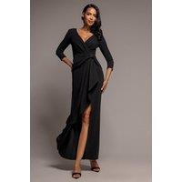 Goddiva Women's Front Wrap Asymmetric Hem Scuba Maxi Dress in Black | Size: 8