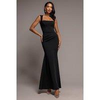 Goddiva Women's Sleeveless Waist Pleated Scuba Crepe Maxi Dress in Black | Size: 18