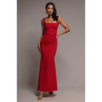Goddiva Women's Sleeveless Waist Pleated Scuba Crepe Maxi Dress in Red | Size: 8