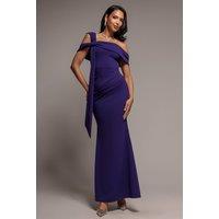 Goddiva Women's One Shoulder Twisted Bardot Asymmetric Mermaid Maxi Dress in Purple | Size: 18