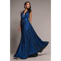 Goddiva Women's Sunrise Foil Halterneck A-Line Maxi Dress in Navy | Size: 18