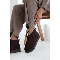 Where's That From Women's 'Felinia' Embroidery Detail Slip On Ankle Boots in Dark Brown | Size: 5