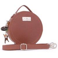 Catwalk Collection Handbags Women's Tiffany Leather Round Circle Handbag With Detachable Crossbody Strap in Tan | Size: Small