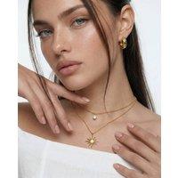 Elk & Bloom Women's 14K Gold Double Star Diamant Pendant Necklace