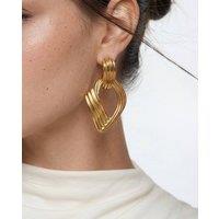 Elk & Bloom Women's Large Thick 14K Gold Ribbed Drop Hoop Studs