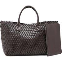 PEACH ACCESSORIES Women's Luxury Woven Tote Handbag with Purse Bag in Chocolate