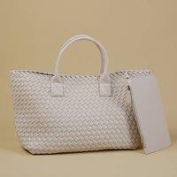 PEACH ACCESSORIES Women's Luxury Woven Tote Handbag with Purse Bag in Cream
