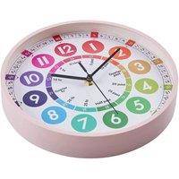 FLAVORA Pink Children Wall Clock Kids Learn to Tell The Time | Size: 100 cm x 15 cm