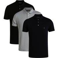 French Connection Men's 3 Pack Cotton Short Sleeve Polo Shirts in Black | Size: XL