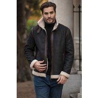 Ashwood Leather Men's 'Snew' Real Leather Loose Fit Jacket With Faux Fur Lining & Collar in Black | Size: Medium
