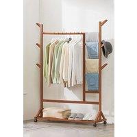 Living and Home Bamboo Clothes Rack Garment Rack with Bottom Shelf Versatile Shoe & Clothing Organizer in Brown