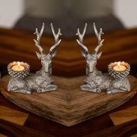 Marco Paul 2pc Silver Stag Christmas Tea Light Candle Holder Set