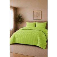 Pamposh Luxury Embossed Stripes Duvet Cover Sets Reversible in Lime | Size: Double