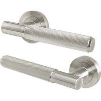 AFIT Satin Nickel Door Handles Round Rose, 1 Pair Knurled Internal Lever in Silver | Size: 150mm x 150mm