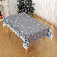 London Boutique Waterproof Christmas Tablecloth 54108 Table Cover Reindeer Print in Grey