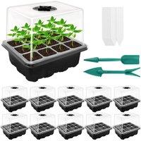 NESTLUNE Black 10 Pack Plant Seed Trays Set Germination Kit Mini Greenhouse | Size: 1.25kg