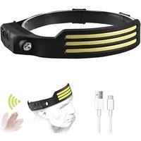 FLAVORA 1pc COB LED Headlamp USB Rechargeable Headlight Torch in Black