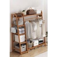 Living and Home Bamboo Bedroom Garment Clothes Rack 7 Tier Storage Shelf Coat Clothing Hanging Rack in Brown