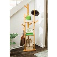 Living and Home Wooden Coat Rack Stand 8 Hooks Corner Clothes Hanger 3-tier Storage Shelf Garment Rack Holder in Natural