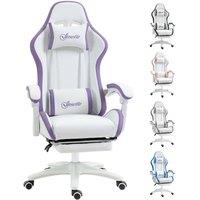 Rolipo 135 Reclining PU Leather Gaming Chair With Footrest & Headrest in Purple