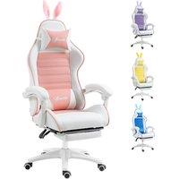 Rolipo Reclining PU Leather Racing Gaming Chair With Footrest & Headrest in Pink