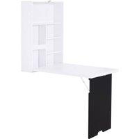 Rolipo Wall-Mounted Drop Leaf Desk With Chalkboard & Storage Shelf in White
