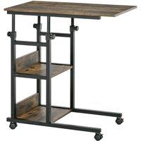 Rolipo C-Shaped Mobile Side Table With 3-Tier Shelves & Adjustable Height in Brown
