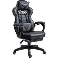 Rolipo PU Leather Racing Gaming Chair With Footrest & Lumbar Support in Grey