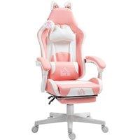 Rolipo Cat Ear & Paw Reclining Office Chair With Footrest in Pink