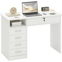 Rolipo 110 x 50cm Computer Desk With Lockable Drawer & Storage Shelf in White | Size: 110 x 50 cm