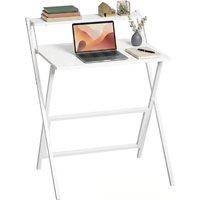 Rolipo 70cm Folding Computer Desk With Monitor Shelf in White