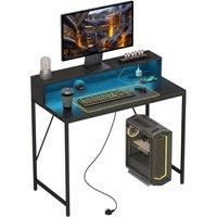 Rolipo 100cm Gaming Desk With LED Lights, Power Outlets & Monitor Stand in Brown