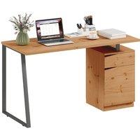 Rolipo Computer Desk With Cabinet, Drawer & Metal Legs in Brown