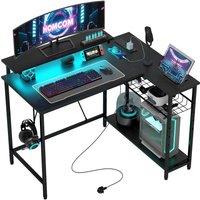 Rolipo Reversible L-Shaped Gaming Desk With LED Lights in Black