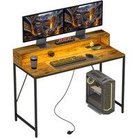 Rolipo 120cm Gaming Desk With LED Lights, Power Outlets & Monitor Stand in Brown