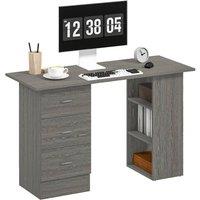 Rolipo 120 x 49cm Computer Desk With Drawers & 3 Storage Shelves in Grey | Size: 120 x 49 cm