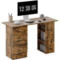 Rolipo 120 x 49cm Computer Desk With Drawers & 3 Storage Shelves in Brown | Size: 120 x 49 cm