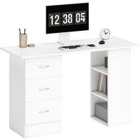 Rolipo 120 x 49cm Computer Desk With 3 Drawers & 3 Storage Shelves in White | Size: 120 x 49 cm