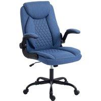 Rolipo Linen-Look Executive Office Chair With Flip-Up Armrests in Blue