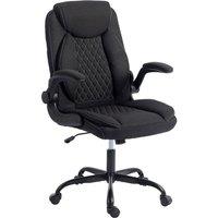 Rolipo Linen-Look Executive Office Chair With Flip-Up Armrests in Black