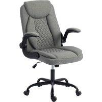 Rolipo Linen-Look Executive Office Chair With Flip-Up Armrests in Grey