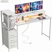 Rolipo 147cm Gaming Desk With Charging Station, Monitor Stand & RGB Lights in White
