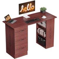 Rolipo Computer Desk With 3 Storage Shelves & Drawers in Brown