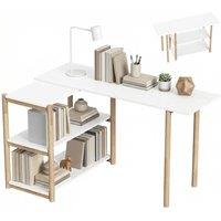 Rolipo 150cm Computer Desk With Storage Shelves & Bamboo Frame in White
