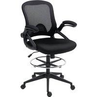Rolipo Mesh Drafting Office Chair With Foot Ring & Flip-Up Armrests in Black