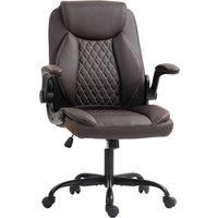 Rolipo Faux Leather Office Chair With Flip-Up Armrests in Brown