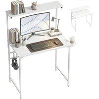 Rolipo 80cm Computer Desk With Hutch Shelf, Cup Holder & Hook in White