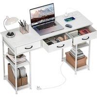 Rolipo 120cm Computer Desk With Power Outlets, 3 Drawers & 4 Shelves in White
