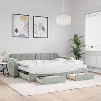 Berkfield Home Daybed with Trundle & Drawers Light Grey 90x190 cm Velvet